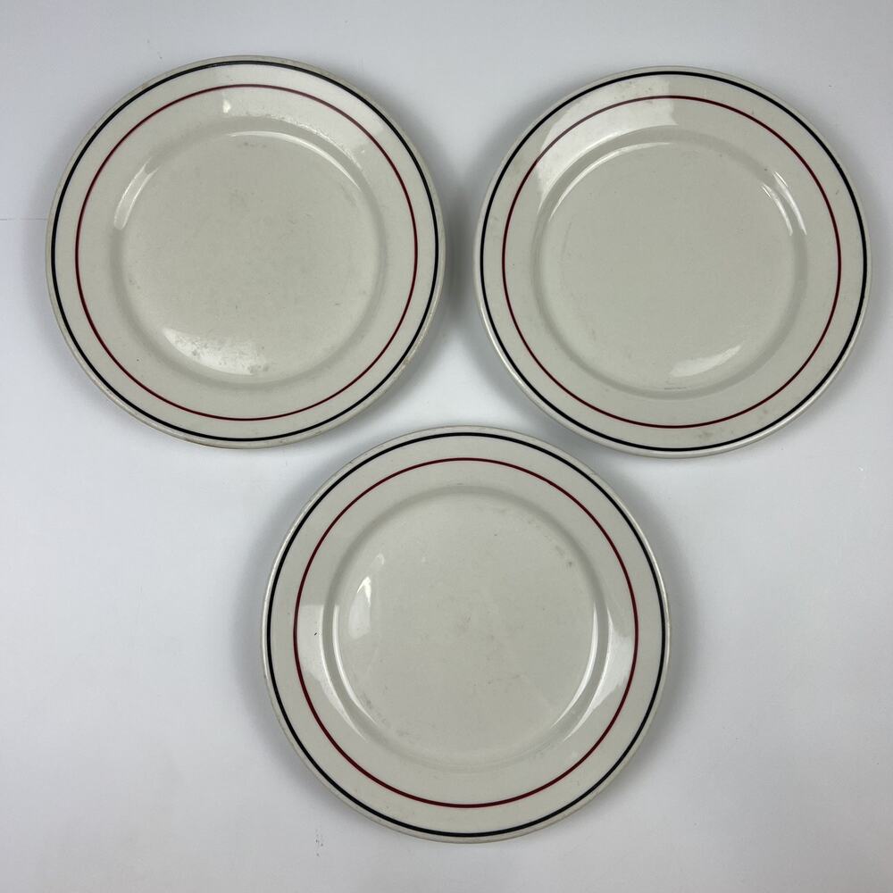Vintage Warwick 1948 Red Black Stripe 9” Plates Lot of 3 Made in USA